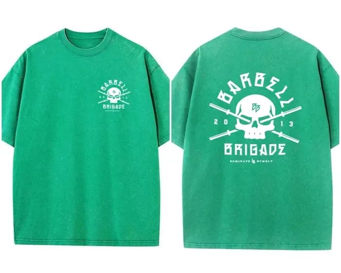 BARBELL BRIGADE REBIRTH TEE lavé Vintage 230G 100% coton t-shirt hommes femmes surdimensionné Fit formation course chemises vêtements de sport