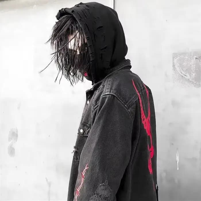 Harajuku gothique démon chasseur crâne noir Denim veste hommes Rock Punk métal lourd sweat Sudadera bretelles trou Streetwear