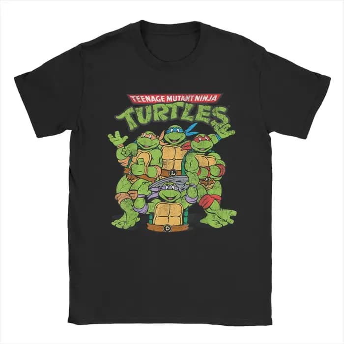 T-shirts classiques à logo rétro des tortues ninja pour hommes, col rond, 100% coton, manches courte