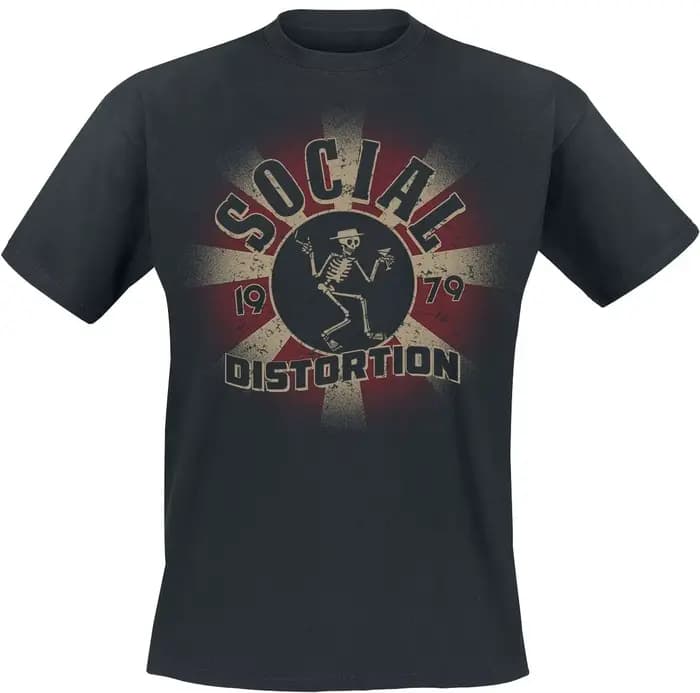 T-shirt imprimé squelette Social Distortion Band 1979, t-shirt neutre décontracté 100% coton, street