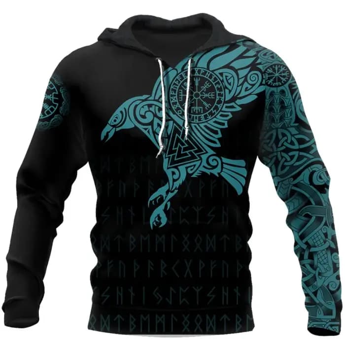 Sweat à capuche imprimé 3D Huginn et Muninn Odin Tattoo pour hommes