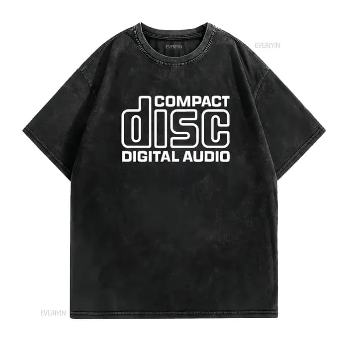 Logo CD disque Compact Audio numérique rétro années 80 90 t-shirt esthétique vintage lavé graphique doux légèrement homme unisexe respirant