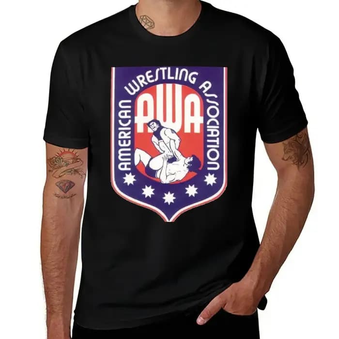 AWA - T-shirt de l'American Wrestling Association, t-shirt décontracté basique à manches courtes
