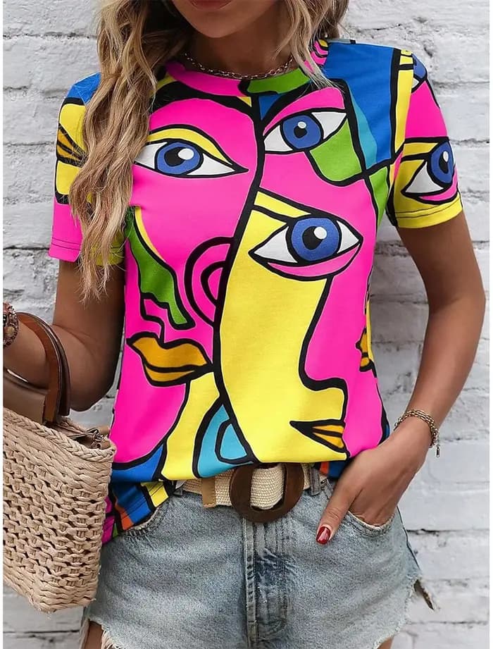 T-shirts d'été à manches courtes et col rond pour femmes