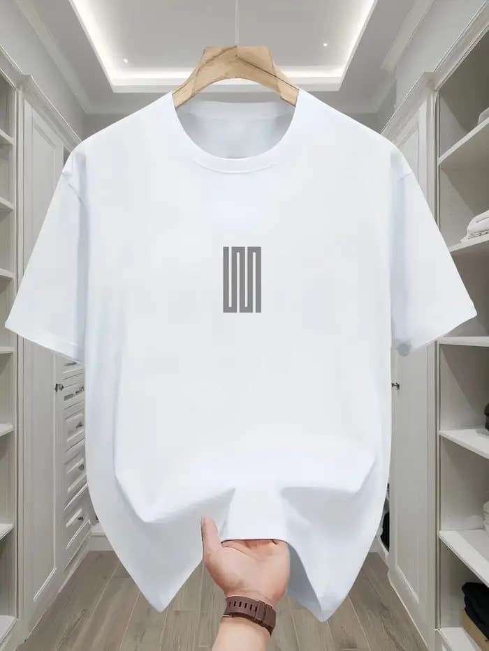 T-Shirt surdimensionné pour hommes 100 coton, col rond respirant à manches courtes avec motif de gri