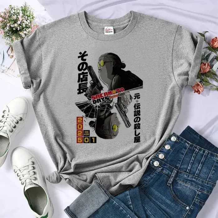 Sakamoto Days t-shirt adolescent gothique graphique anime années 80