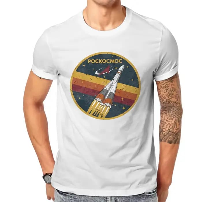 Roscosmos Vintage emblème plus récent T-shirt russe urss CCCP hommes Harajuku pur couverture en coton
