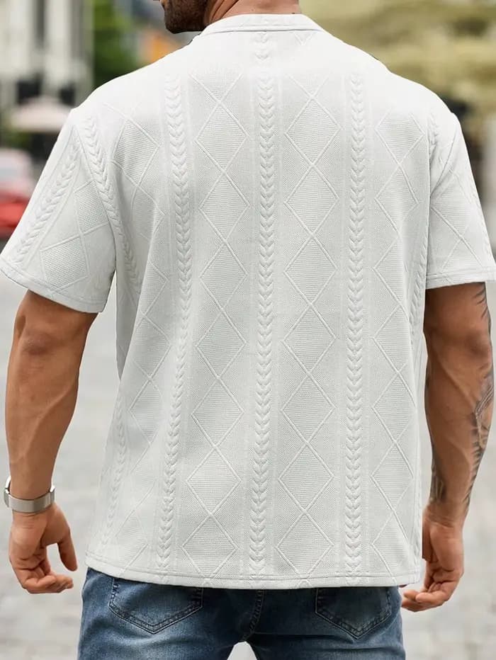 T-shirt jacquard décontracté à manches courtes pour homme