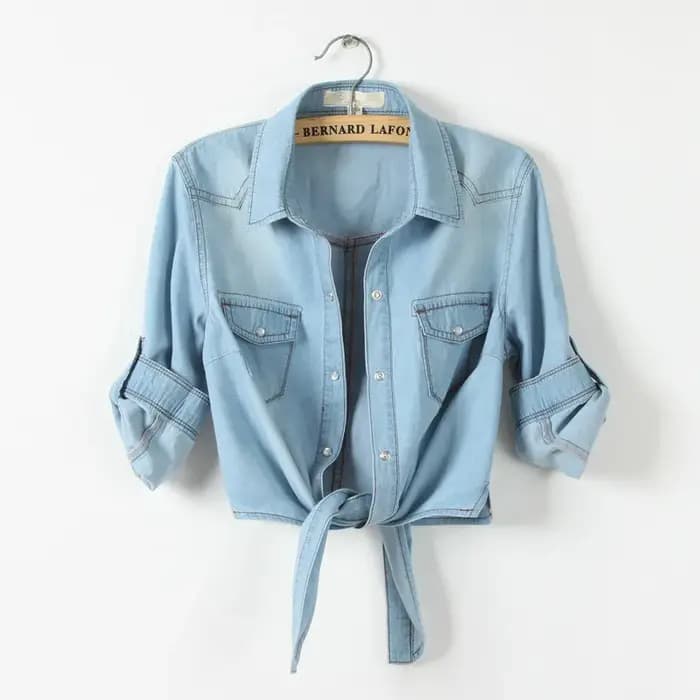 Chemise kimono en denim à manches courtes pour femmes