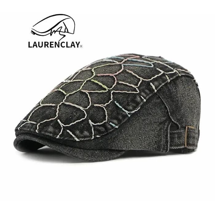 Casquette rétro britannique en denim délavé, casquette unisexe brodée à visière, béret style doux et