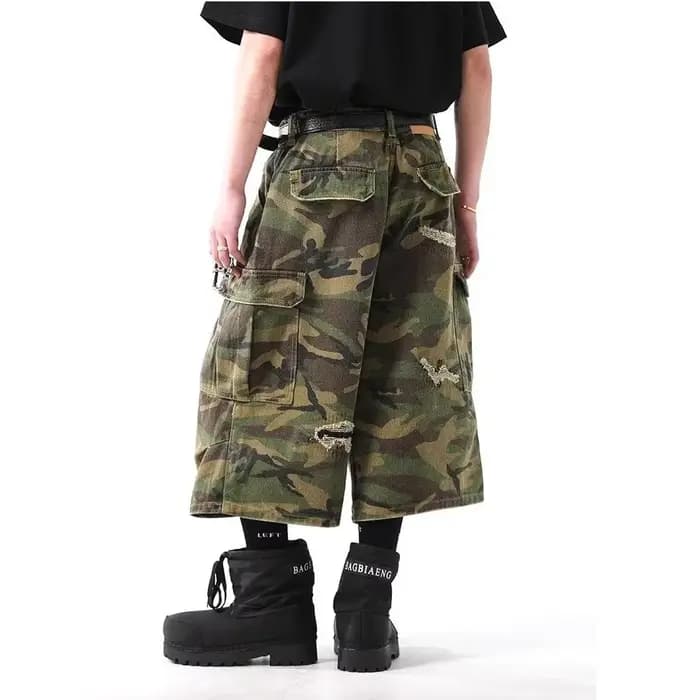Shorts cargo en jean camouflage style streetwear américain 2026