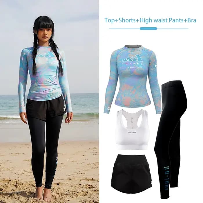 Nu-juin chemises de surf à manches longues femmes UPF50 + maillot de bain anti-éruption respirant coupe ajustée séchage