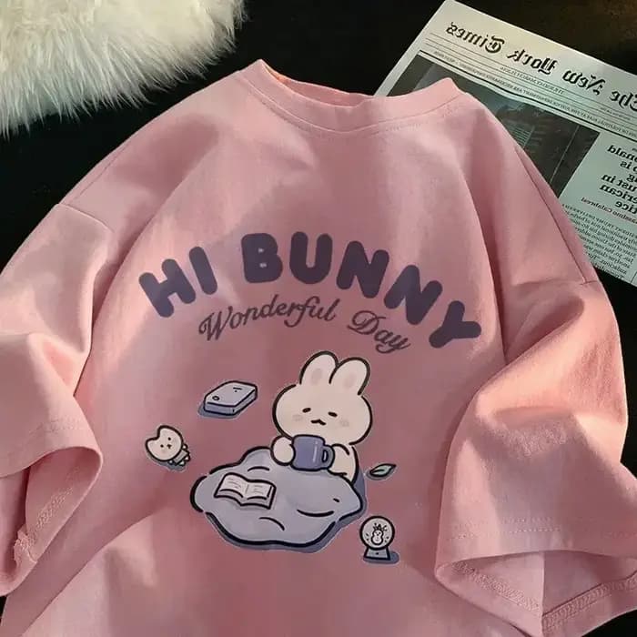 Cartton Hi Bunny imprimé femmes T-shirt à manches courtes