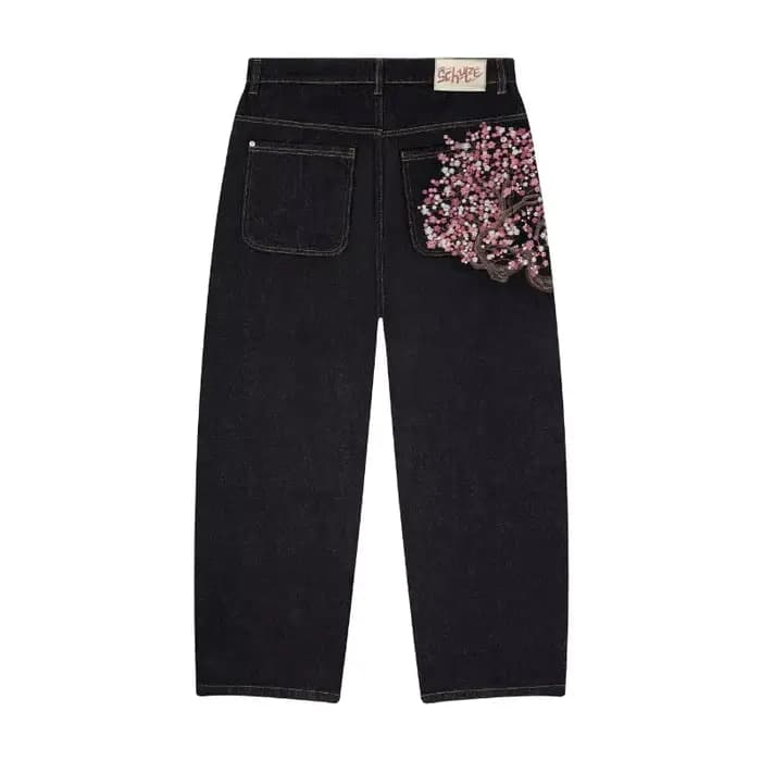 Y2K Harajuku jean Goth vintage fleur de prunier motif brodé pantalon à jambes larges hommes femmes denim tissu style