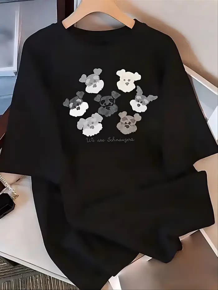 T-shirt vintage imprimé chien pour femme, haut décontracté à manches courtes, motif Schnauzer, coupe