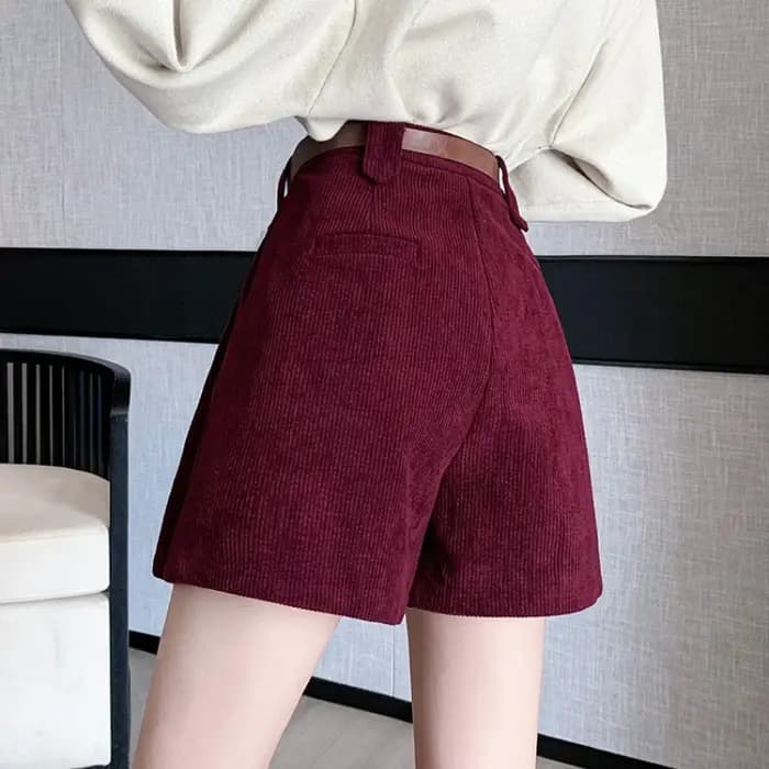 Séoulish Vintage femmes velours côtelé a-ligne Shorts 2025 automne hiver couleur unie taille haute poches plissé