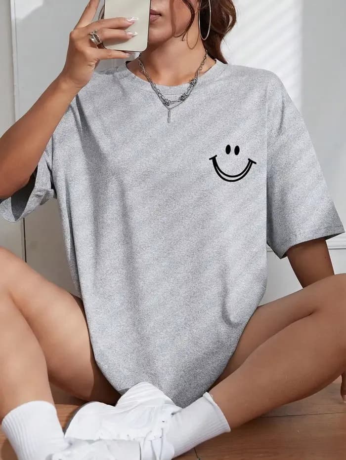 Happy Expression imprimé femmes à manches courtes rue Hip Hop t-shirt vêtements tout-mathématiques dessus respirants