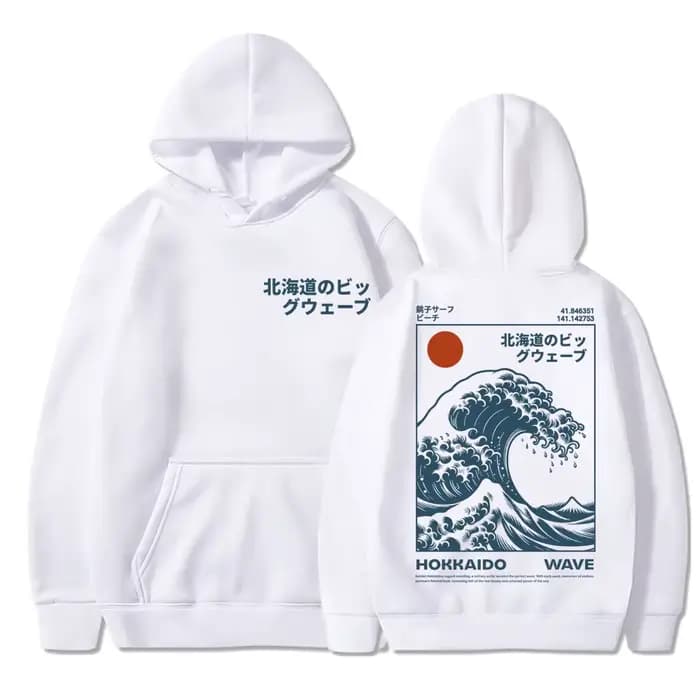 Sweat-shirt vintage style japonais Hokkaido Wave pour hommes et femmes