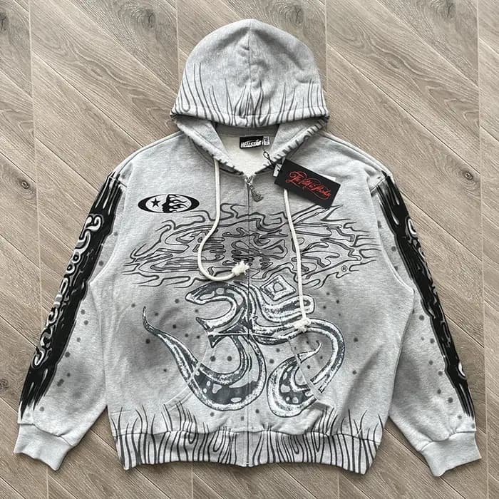 Sweat à capuche zippé gris American Graffiti Pull à capuche gris Street Zip