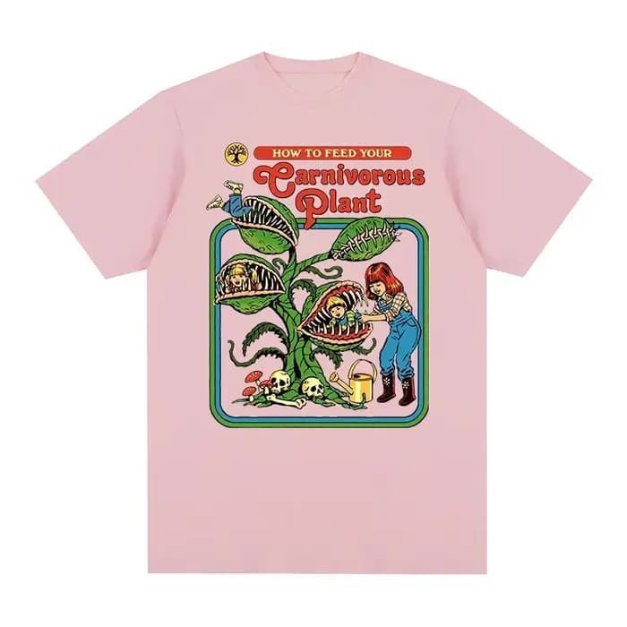 T-shirt Vintage Plante Carnivore en Coton Pur Respirant pour Homme