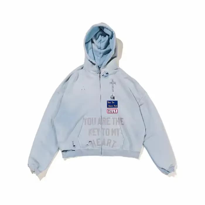 2025fw Paly diamant sweat à capuche avec fermeture éclair hommes femmes Vintage lavé bleu endommagé