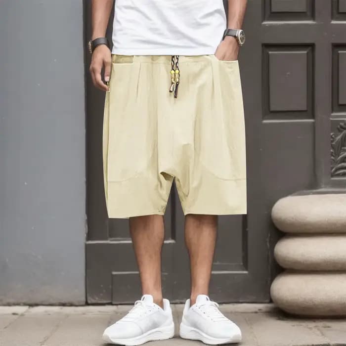 Pantalon de survêtement décontracté pour hommes, court en coton, ample, entrejambe bas, sarouel, de