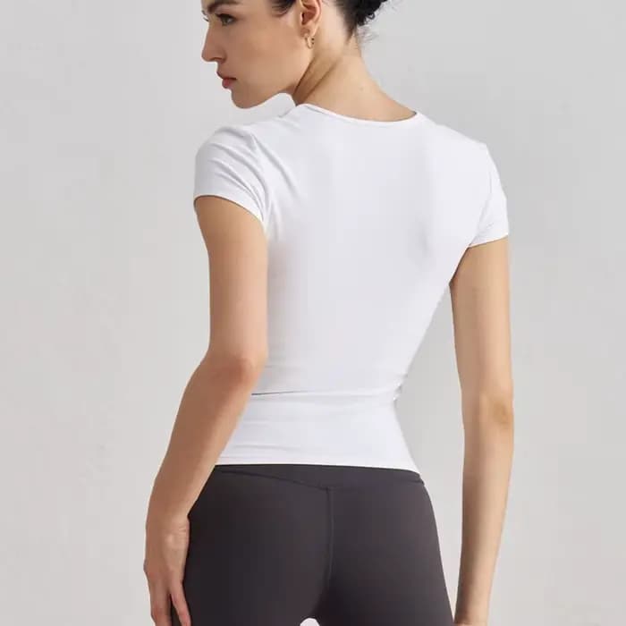 T-shirt de sport décontracté nu pour femme – Coupe ajustée à manches courtes