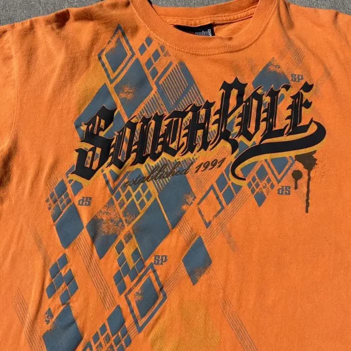South Pole American High Street couleur orange T-Shirt hommes surdimensionné Art impression classique Vintage coton