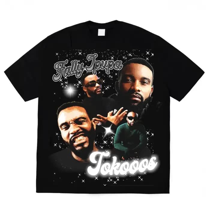 Nouveau T-shirt Vintage Rap Fally Ipupa 2026 avec Imprimé Graphique Tokooos en Coton pour Hommes et Femmes, Décontracté, Manches Courtes, Coupe Oversize, Style Streetwear