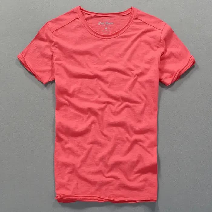 T-shirt col rond pour hommes en coton flammé en détresse mode d'été mince décontracté couleur unie col effiloché et