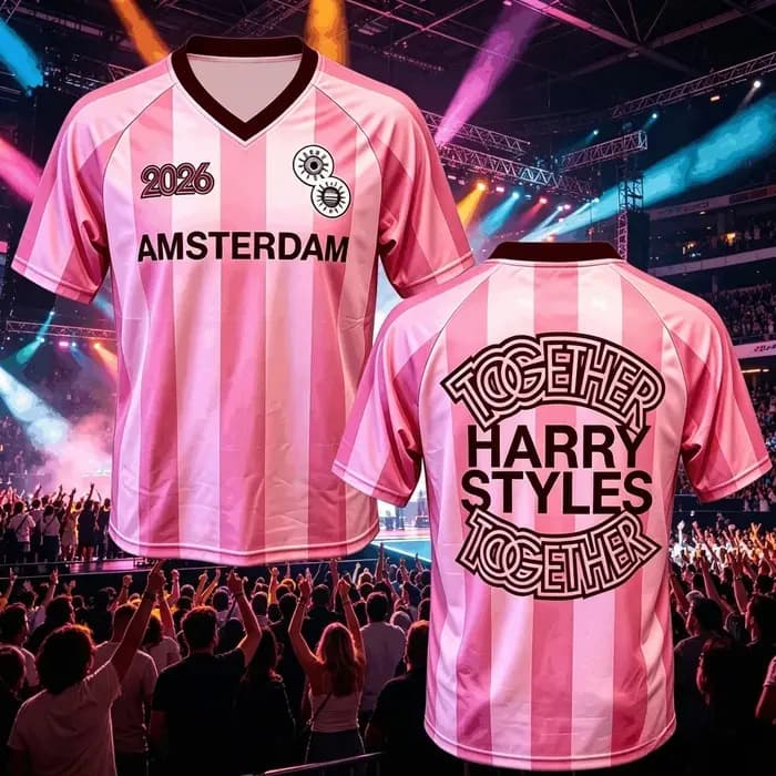 2026 Nouveau T-shirt à manches courtes rose Harry Styles Amsterdam Merch pour hommes, femmes et enfa