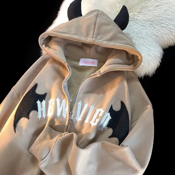 Sweat-shirt à capuche zippé unisexe style vintage Harajuku Hip Hop Streetwear Y2K Grunge esthétique