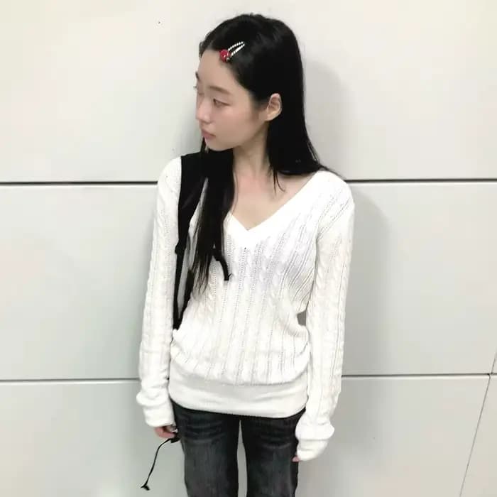Karrram japonais Y2k col en v blanc pull Vintage Harajuku tricot mince pull Style coréen automne hiv