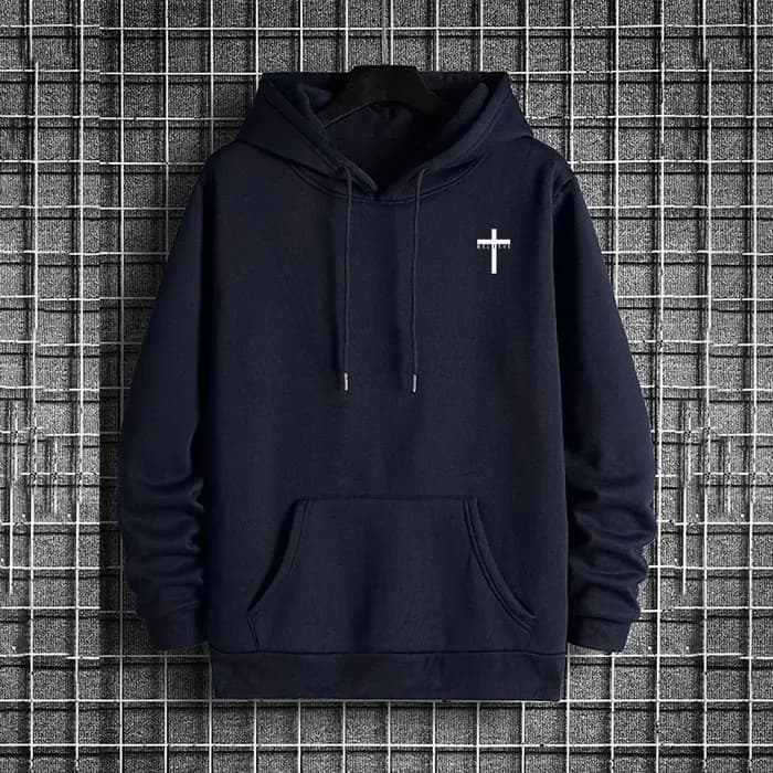 Sweat à capuche urbain pour hommes 2025, haute qualité, couleur unie, manches longues, décontracté, sportif, vêtements d'extérieur, imprimé croix de jésus