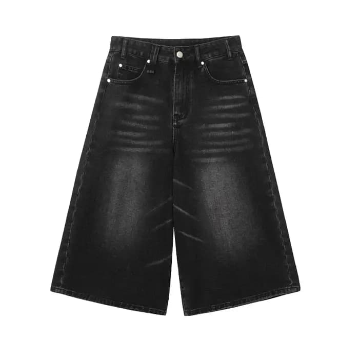 Short en jean baggy vintage pour femmes et hommes, pantalon large, taille haute, jean délavé, longueur au genou, pantalon surdimensionné, mode, Y2k