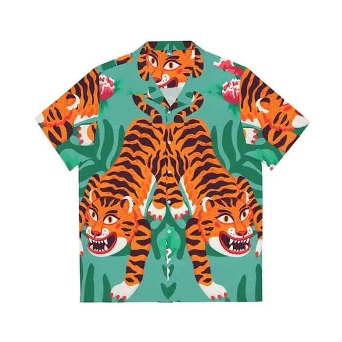 Chemises graphiques de tigre de plage hawaïenne pour hommes