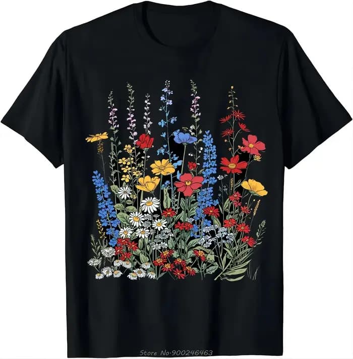 T-shirt noir à la mode avec des fleurs colorées-démarquez-vous de la foule
