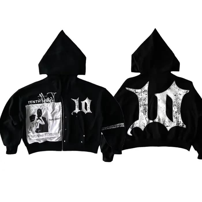 Tenthseries-Sweat à capuche zippé Y2K pour hommes