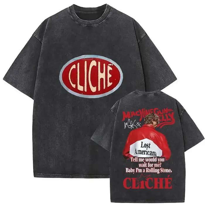 Rappeur MGK perdu Americana Tour 2025 T-shirts mitrailleuse Kelly Vintage lavé graphique T-shirt homme Hip Hop