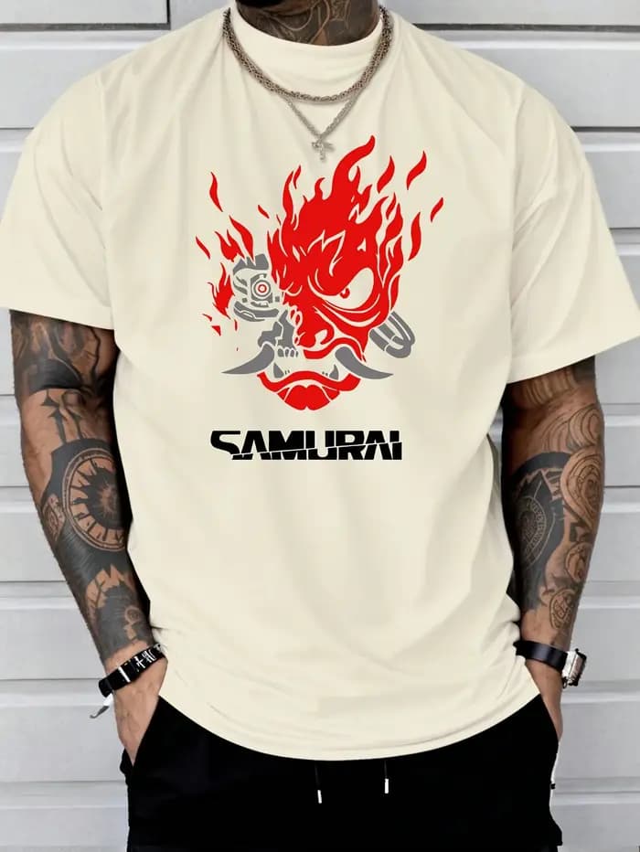 Samouraï Hip-hop tendance imprimé 100% coton hommes femmes T-shirt été automne quotidien Sports de plein air décontracté ample rue à manches courtes