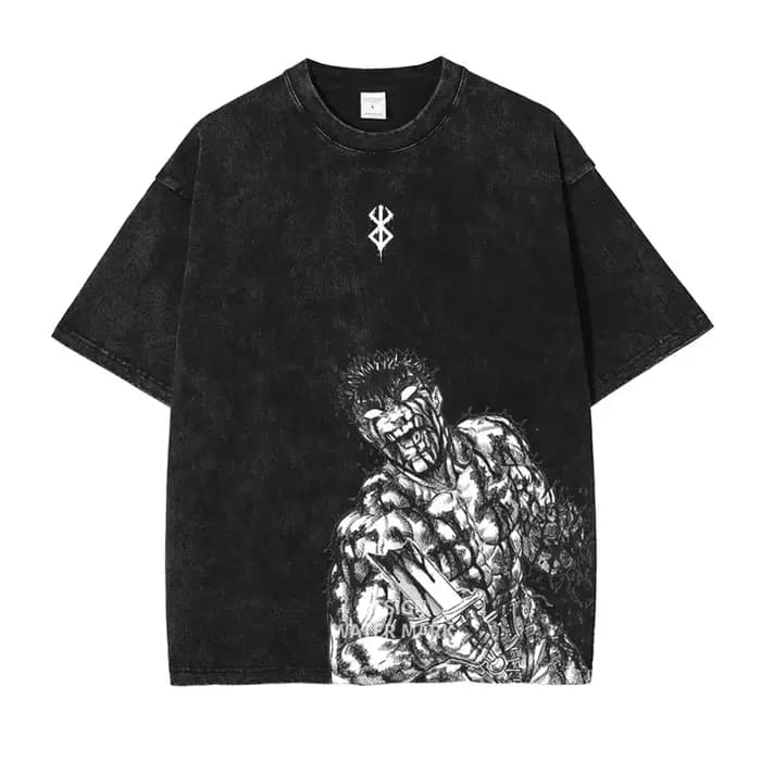 Berserks Mnaga T-shirts Guts Griffith graphique T-Shirt Vintage lavé surdimensionné
