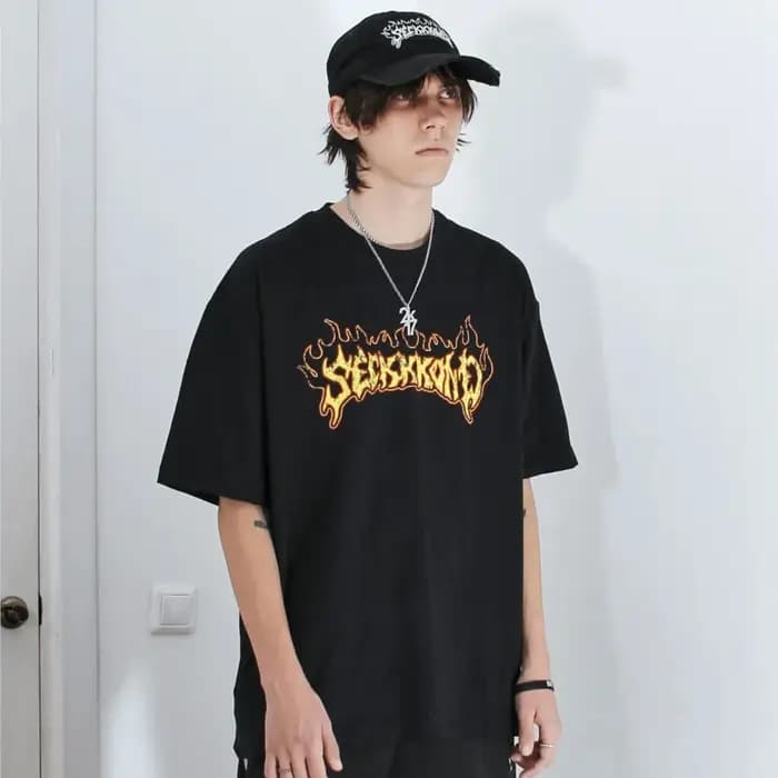 Hip Hop Streetwear surdimensionné vêtements pour hommes à manches courtes SEKKKOND imprimé graphique Y2k hauts t-shirts Harajuku Goth coréen t-shirt coton