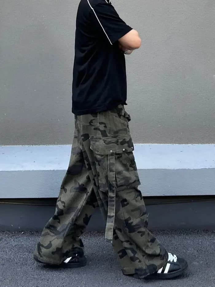Nouveau Jean Cargo Baggy Camouflage Streetwear Cyber Y2K 2026 pour Homme – Coupe Droite Multi-Poches Hip Hop