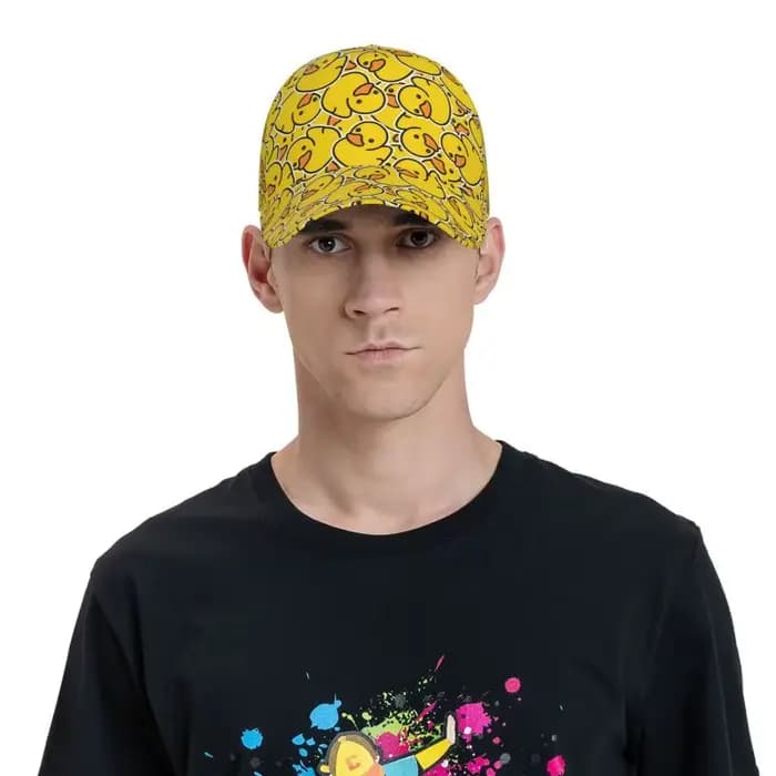 Casquette de baseball unisexe réglable avec imprimé canards de dessin animé en caoutchouc