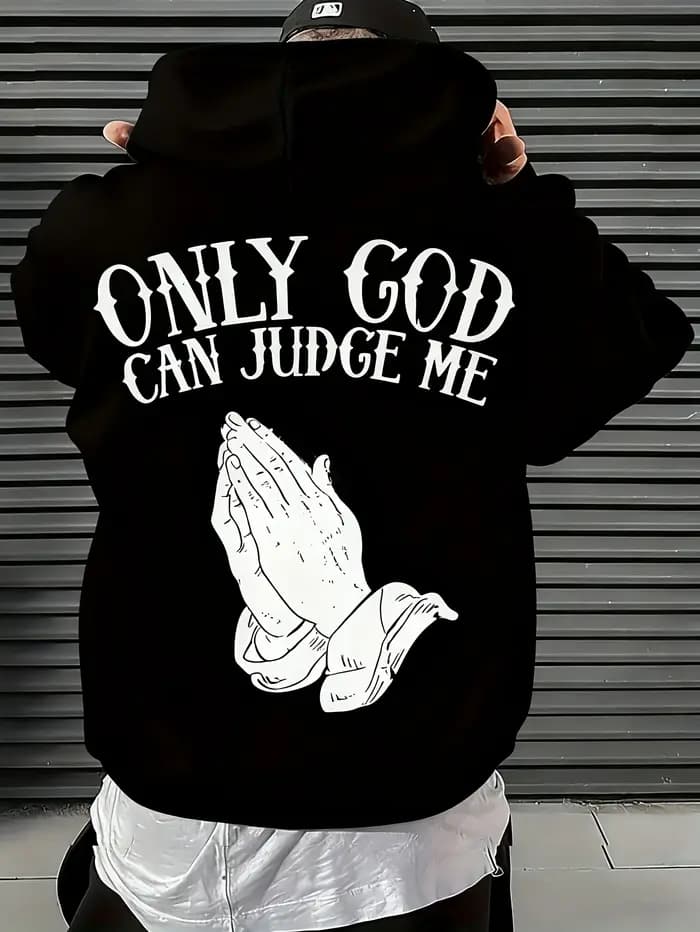 Sweat à capuche pour homme « Seul Dieu peut m'juger » Streetwear avec motif mains en prière, pull in