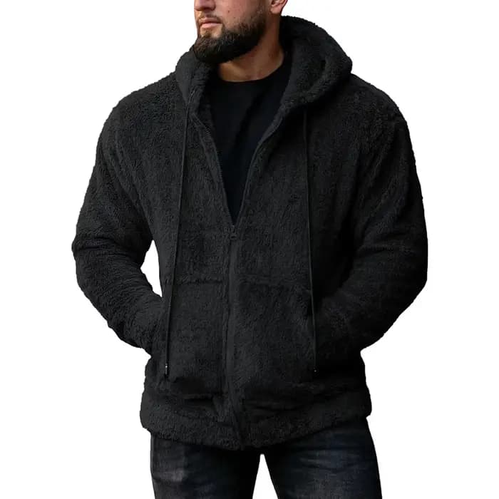 Manteau à capuche Teddy Bear Smile pour hommes, cardigan à fermeture éclair solide, manches longues,