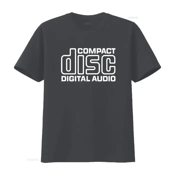 Logo CD disque Compact Audio numérique rétro années 80 90 t-shirt esthétique vintage lavé graphique doux légèrement homme unisexe respirant