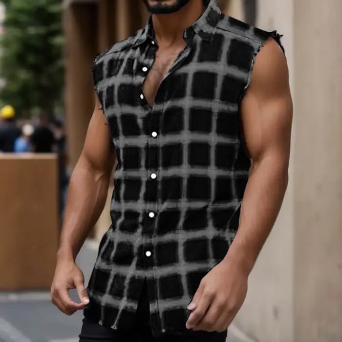 Débardeur pour hommes décontracté hommes mode d'été décontracté Plaid imprimé ponçage sans manches t