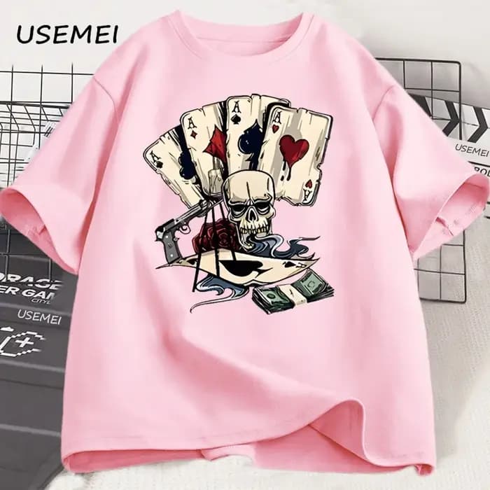 Drôle squelette Poker T-shirt hommes femmes imprimé mode coton