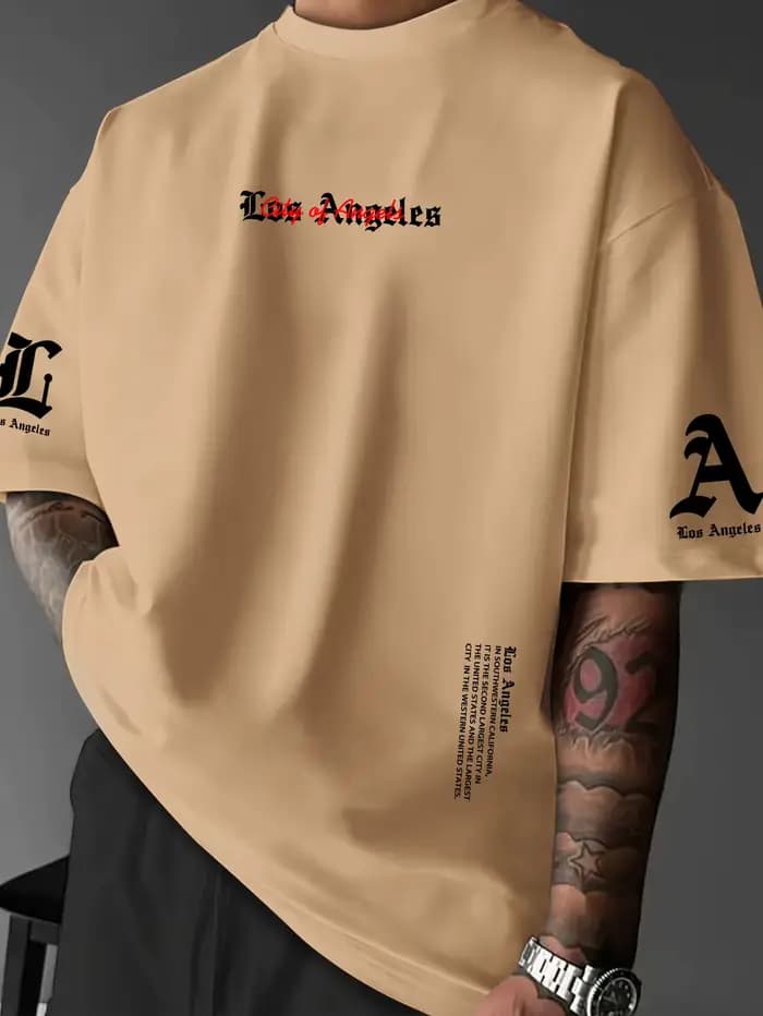 T-shirt à imprimé graphique Los Angeles LA pour homme, surdimensionné, 100% polyester, streetwear de
